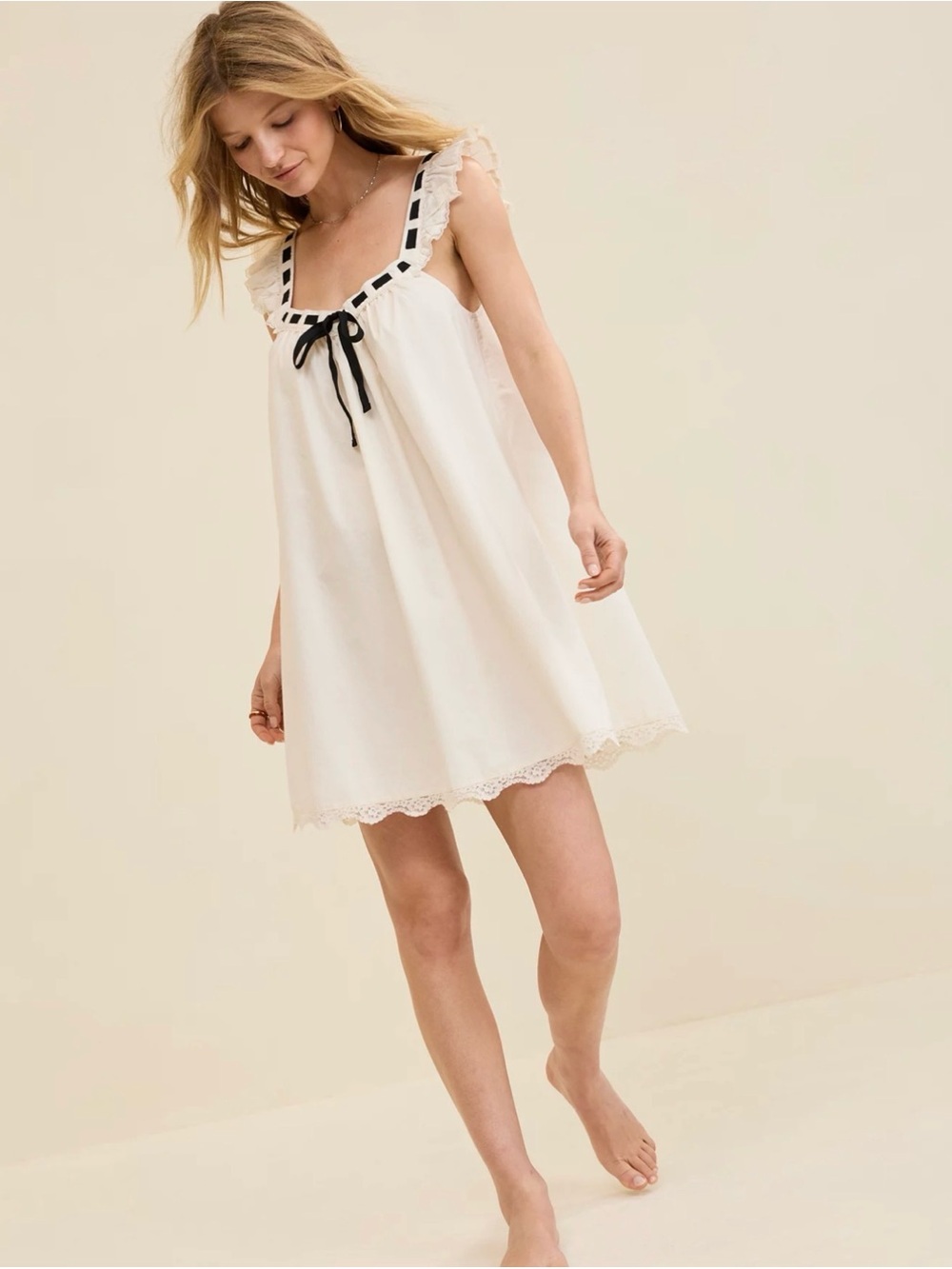 Aerie Femme Bow Nightie Mini Dress Sz M babydoll NWT